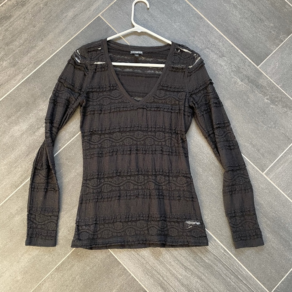 Express Black Lace Long Sleeve Shirt - S EUC